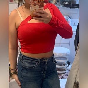 Garage Red Asymmetrical Crop Top